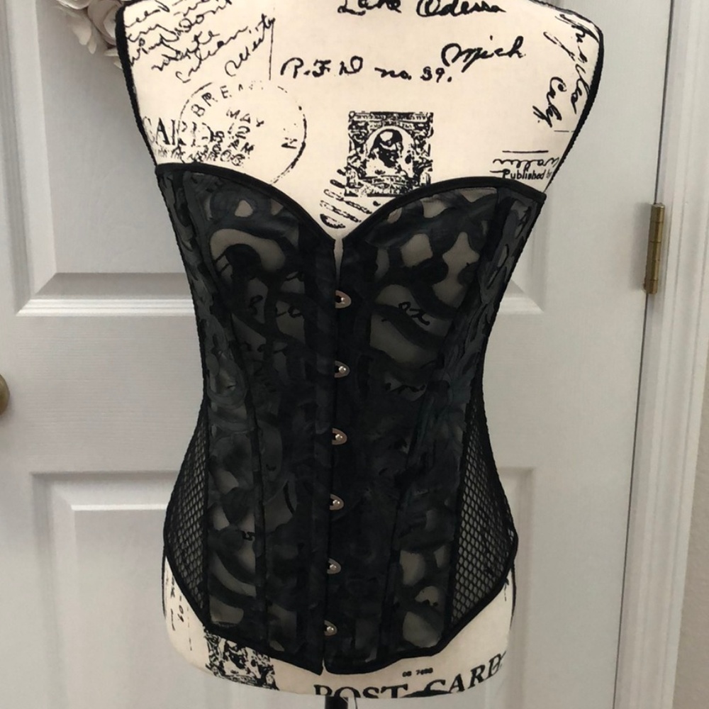Charmian black stretch fishnet corset - Picture 1 of 6